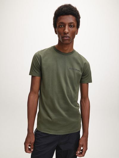 Calvin Klein Ruhák HU772985 | Calvin Klein Slim Organic Cotton Logo Férfi Póló MélyOlivazöld